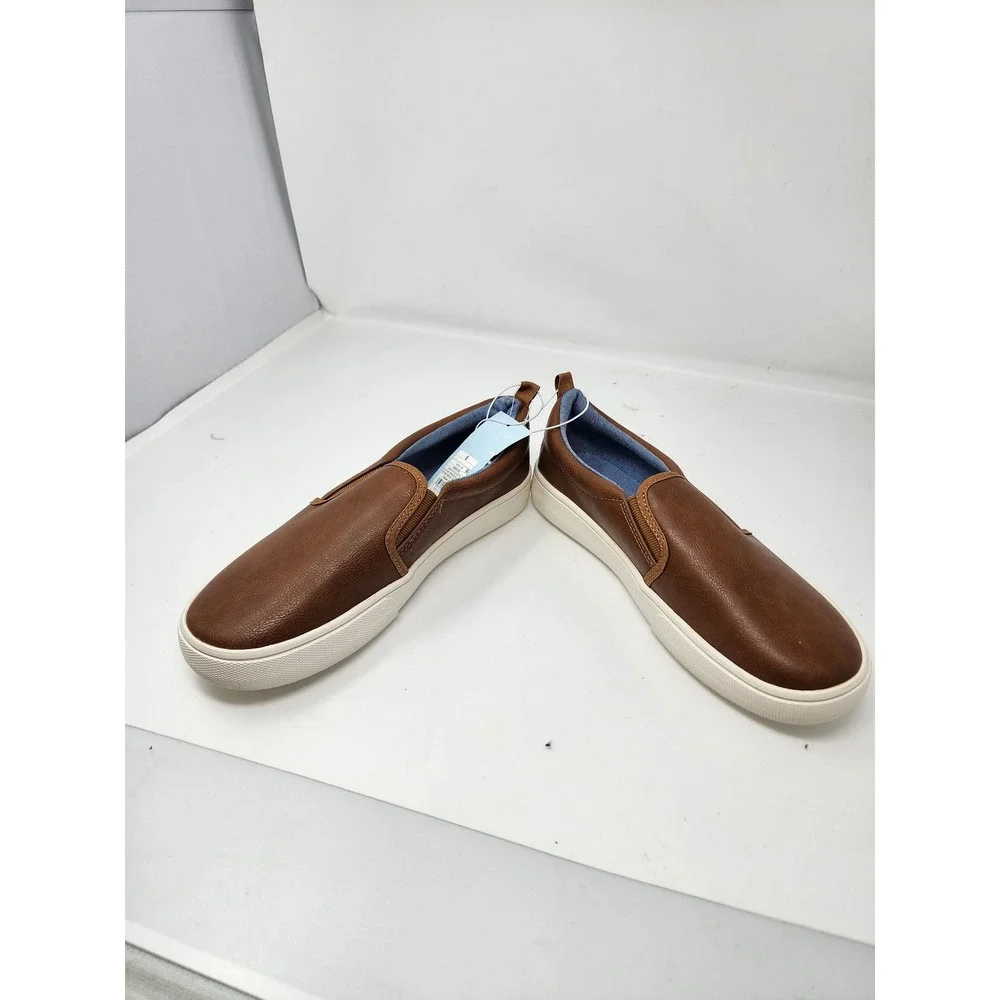 Cat & Jack Boys Slip On Sneakers Brown Faux Leather Casual Size 6